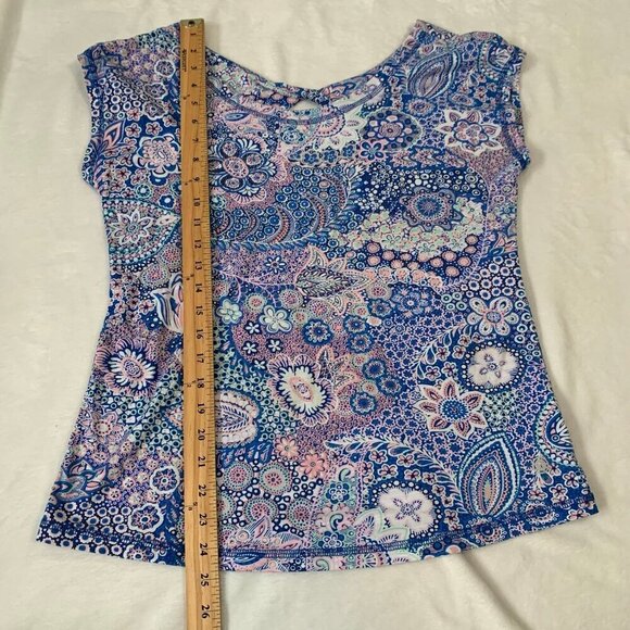 T by Talbots floral paisley crop cap sleeve wide crewneck lightweight knit top - Picture 11 of 11